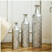 BlingBin Bodenvase Bodenvase Große 3er Set (50/66/83 cm) - Metallvasen mit Rillenmuster (3er Set, 3 St., Groß: 20*20*83CM/Mittel: 17*17*65CM/Klein: 14*14*50CM), Dekorative Vase für Wohnzimmer, Flur und Schlafzimmer, Silber