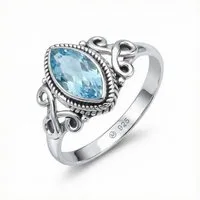 mantraroma Silberring BAGHIMI Ellipse aus 925 Silber mit blau Topas (Ring mit Schmuckbeutel), Damenring aus 925er Silber