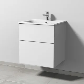 Sanipa 3way Waschtischunterbau zu Geberit Renova Plan Slim Waschtisch mit 2 Auszügen, Weiß-Soft SM68543