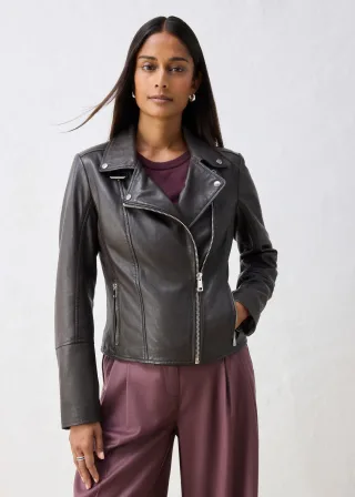 bonprix Bikerjacke aus Nappaleder, braun, Gr.42, Biker-Lederjacke aus hochwertigen Glattleder, aus Nappaleder