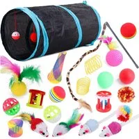 Srvillg Tier-Beschäftigungsspielzeug 21/22 STÜCKE Katzenspielzeug Set mit Katzentunnel, Interaktives Katzen Spielzeug für Kätzchen