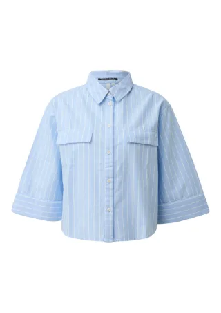 Q/S designed by - Verkürzte Streifenbluse aus Baumwolle mit dreiviertel Ärmel blau - Gr. - 42
