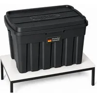 ONDIS24 Aufbewahrungsbox Tuffbox Lagerbox mit Deckel 140L schwarz, 77 x 52 x 47 cm, stapelbar, aus 100% recyceltem Material