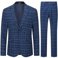 Allthemen Anzug (3 tlg) Slim Fit karierter Herrenanzug mit einem Knopf