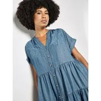 Apricot Minikleid Besticktes Jeans-Mini-Kleid mit Stufenrock