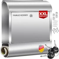 KESSER Briefkasten XXL Wandbriefkasten aus Edelstahl mit Zeitungsfach & 3 Schlüssel, Wandmontage, abschließbar, inkl. Montagematerial