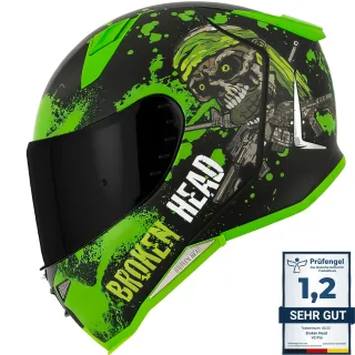 Broken Head Jack S. V2 Pro Grün Integralhelm + Visier Schwarz