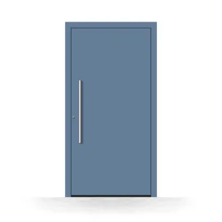 Haustür Taubenblau RAL 5014, Aluminium, Schüco-Profil, 700 x 1700 mm, DIN links nach innen öffnend, Modell Berlin, individuell konfigurierbar