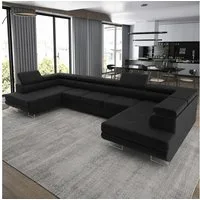 Goldstoff Wohnlandschaft "ASTON" U Form mit Schlaffunktion XXL Couch Sofa, Komfortable U Form Couch mit Bettkasten und Schlaffunktion 1 Teile, U Form Sofa mit Bettkasten moderne Wohnlandschaft Couch XXL