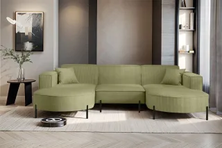 Wohnlandschaft U-Form Sofa VALENCIA in Stoff Scala Kiwi