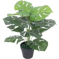 Kunstpflanze Künstliche Monstera Pflanze 45 cm Grün mit 12 Blättern, furnicato, Höhe 45 cm, Pflegeleichte Kunstpflanze mit Kunststofftopf für das Büro