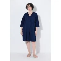 Ulla Popken Jerseykleid Jeans-Kleid Zierfalte V-Ausschnitt 3/4-Arm Taschen