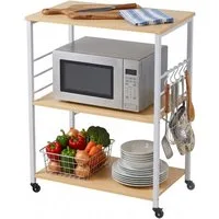 relaxdays Servierwagen Küchenrollwagen 3 Ebenen, (7 St), natur, 60 cm