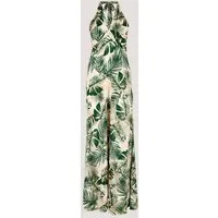Apricot Druckkleid Tropical Satin Kleid mit Neckholder
