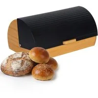 relaxdays Brotkasten Bambus mit Klappdeckel, Bambus, schwarz
