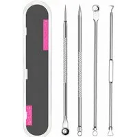 COOL-i ® Mitesserentferner Mitesserentferner Set 4-tlg.,mit Aufbewahrungsbox, Komedonenwerkzeuge aus verchromtem Kohlenstoffstahl