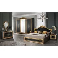 Interdesign24 Schlafzimmer-Set Giulia, (6-teilig, im ausgefallenem Barock Stil, inkl. Bett 160 x 200 cm mit Kopfteilpolsterung), in Schwarz/Gold Hochglanz