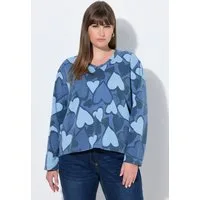 Ulla Popken Sweatshirt Sweatshirt Herzen A-Linie V-Ausschnitt Langarm