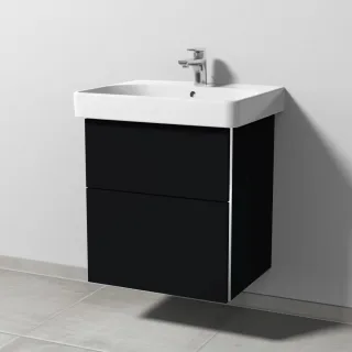 Sanipa 3way Waschtischunterbau zu Geberit Smyle Square Waschtisch mit 2 Auszügen, Schwarz-Matt BS67008