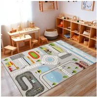 Carpettex Kinderteppich Straßenteppich, Rechteckig, Höhe: 7 mm, Kinderteppich Straßenteppich Teppich Kinderzimmer Rutschfest Waschbar