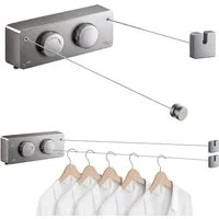 AIMAX Wand-Wäscheleine Ausziehbare Wäscheleine Innen Zwei Linien 4.2m Wandmontage Edelstahl, Nicht Durchhängende für Balkon Waschküche Hotel Badezimmer ohne Bohren