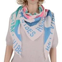 MIRROSI Dreieckstuch Aus Musellin Dreiecksschal ca.200x90 cm, Happy Muster Made in Italy, (Leicht ideal für das ganze Jahr, 100% Baumwolle), in tollen Farben (Happy Vibes oder Herzprint)