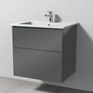 Sanipa 3way Keramik-Set Venticello Keramik-Waschtisch und Unterbau mit 2 Auszügen, Anthrazit-Glanz SF32279