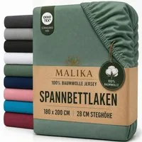 Malika Spannbettlaken aus 100% Baumwolle, 90-100x200, Dunkelgrün, Jersey Baumwolle, Gummizug: Ja, (1 Stück), Allergikergeeignet, Pflegeleicht und Atmungsaktiv