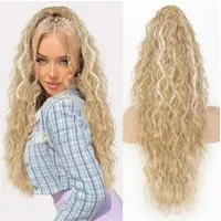 LuxusKollektion Kunsthaar-Extension Pferdeschwanz Clip in 75cm Locken Kastanienbraun gemischt blond