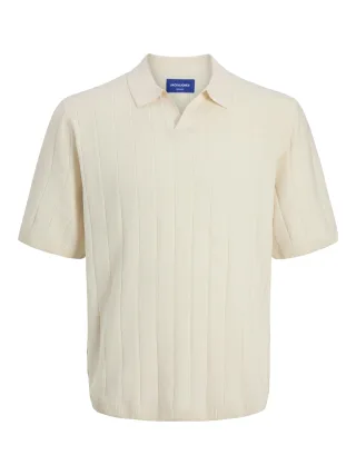 JACK&JONES - JORVARENNA KNIT SS SPLIT NECK sea salt - Gr. - L