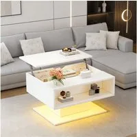 REDOM Couchtisch 80x77x40 cm mit LED-Beleuchtun (Kaffeetisch mit Versteckter Stauraum und halboffener Stauraum, 1-St., mit LED-Lichtstreifen), Hochglanz-Sofatisch, 80*77*40cm