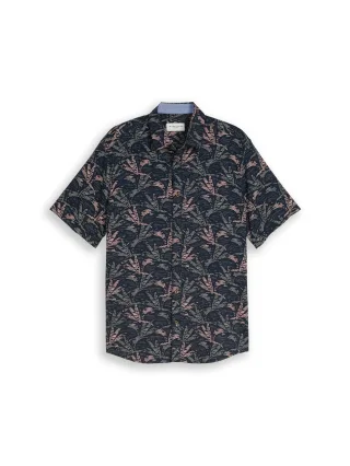 Tom Tailor - Regular Fit Kurzarmhemd mit Muster navy green palm design - Gr. - M