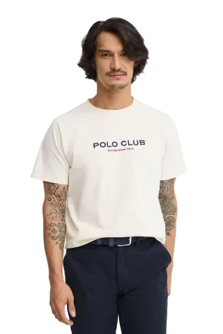 Kurzärmliges T-Shirt ecru mit Established 2012 Polo Club Stickerei