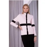 Passioni Strickjacke in Hellrosa mit schwarzen Details und Stehkragen
