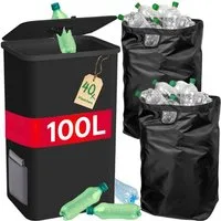 S&T Design Flaschenkorb Pfandflaschen Sammelbehälter Groß Pfandflaschen Aufbewahrung, 100 l, 100L, Waschmaschinenfest, Geruchlos, 2x Tragetaschen, Faltbar