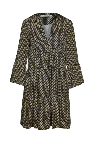 Print Viskose Kleid mit gerafften Nähten