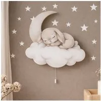 COZYCOLLECTIONS LED Wandleuchte Hase Mond Wolke LED-Nachtlicht Kinderzimmer, LED, Warmweiß, Montessori-inspiriertes Nachtlicht in sanften Naturtönen