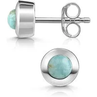 Materia Paar Ohrstecker Larimar Edelstein Ohrringe Türkis rund SO-207, 925 Sterling Silber