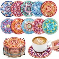 FOUORTUNATE-BEE Kreativset 10er Set Diamond Painting Untersetzer mit Halter, DIY Kunst, Diamant-Kunst Untersetzer Set für Anfänger & Erwachsene