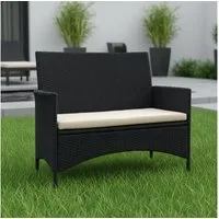 Mucola Gartenbank Gartenbank Sitzbank Polyrattan Schwarz Sitzpolster Balkon Outdoor (Stück, Gartenbank), Wasserabweisend