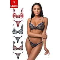 Elegant Love Set: Bügel-BH 2-teiliges Sexy Dessous-Set: Transparenter BH & Tanga mit Stickerei (Packung, 3er-Pack) Lingerie-Set, Reizwäsche
