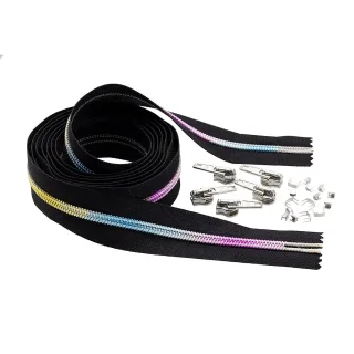 buttinette Endlosreißverschluss "Regenbogen" im Set, Spirale: 6,5 mm, 2 m, schwarz