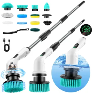 Tevorex 12-in-1 Cordless Electric Power Scrubber, Adjustable Telescopic Handle, 430RPM Motor, Type-C Charging, for Tile,
