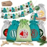 KESSER Adventskalender, Adventskalender zum Befüllen 24 Jutebeutel Stoffbezug gedruckt