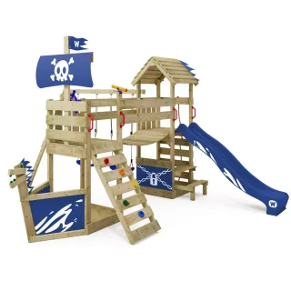 Spielturm GhostFlyer mit Rutsche und Schaukel - Großes Klettergerüst für Garten aus Massivholz mit Doppelschaukel und Sandkasten - Wickey