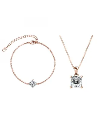 Einfaches quadratisches Handschellen-Set - Rose Gold und Kristall