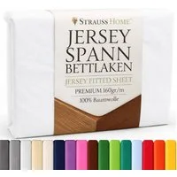 Strauss Home Spannbettlaken Premium 160 g/m² Gekämmte Baumwolle Jersey in Hotelqualität, Gummizug: Rundumgummi, OEKO-TEX®-zertifiziert - Hotelqualität – Formstabil & Langlebig