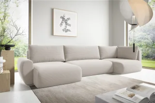 Wohnlandschaft Schlafsofa GALAN Stoff Poso Altweiß Ottomane Links