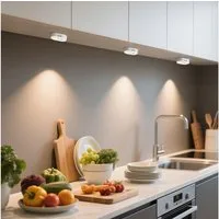 LOHAS-LED Schrankleuchte 3er Set wiederaufladbare LED Schrankleuchten mit Bewegungsmelder, LED fest integriert, Warmweiß, Tageslicht, Kaltweiß, 65mm Katzenauge, dimmbar per Fernbedienung, 750mAh USB-C Akku
