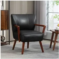 HOMCOM Relaxsessel Loungesessel mit gepolsterte Sitzfläche (Relaxstuhl, 1-St., Akzentstuhl), für Wohnzimmer, Schlafzimmer, Kunstleder, Schwarz, 67 x 77 x 80 cm